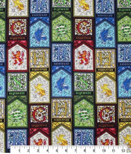 Harry Potter fabric- Stained Glass Windows Continuous Cuts 100% Cotton -Licensed Fabric