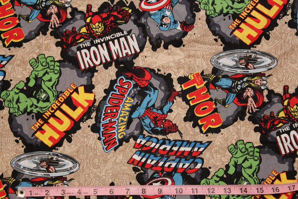 Superhero Fabric - Thor - Captain America - Hulk - Spider-man - Iron Man Licensed Fabric