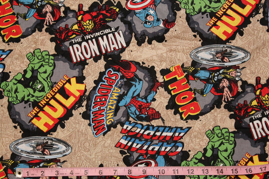 Superhero Fabric - Thor - Captain America - Hulk - Spider-man - Iron Man Licensed Fabric