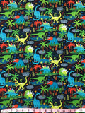 Dinosaurs on Navy/Black Fabric - 100% Cotton -