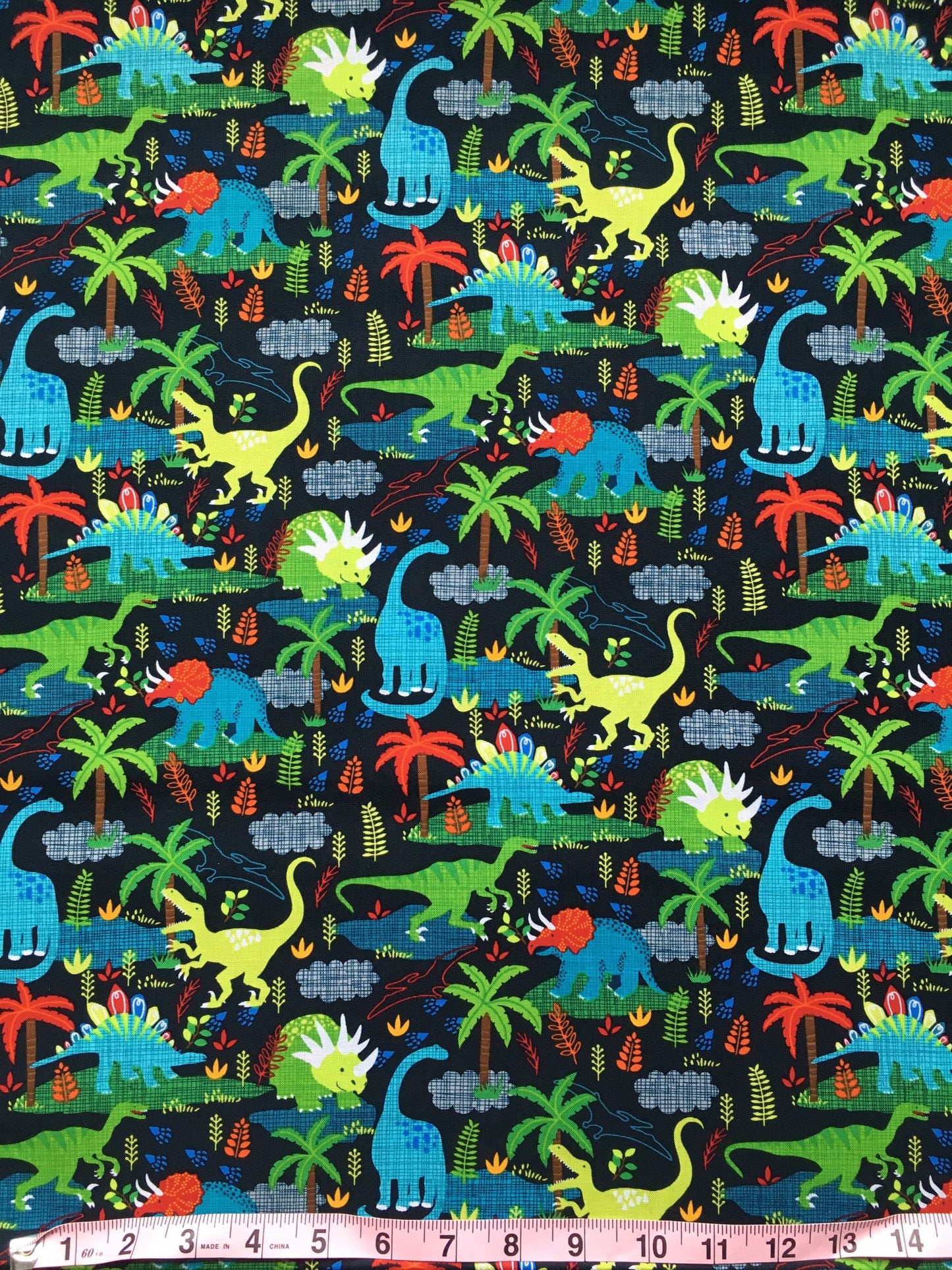 Dinosaurs on Navy/Black Fabric - 100% Cotton -
