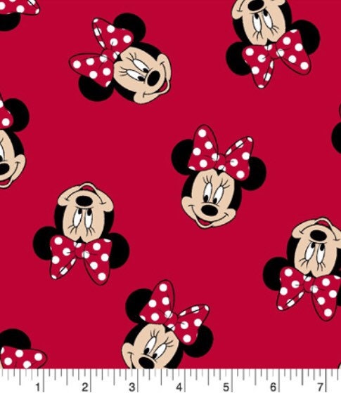 Minnie Mouse on Red 100% Cotton - continuous cuts Licensed Fabric