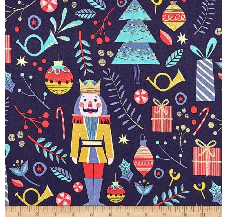 Dark blue Night of the Nutcracker Fabric- 100% Cotton - Paintbrush Studios