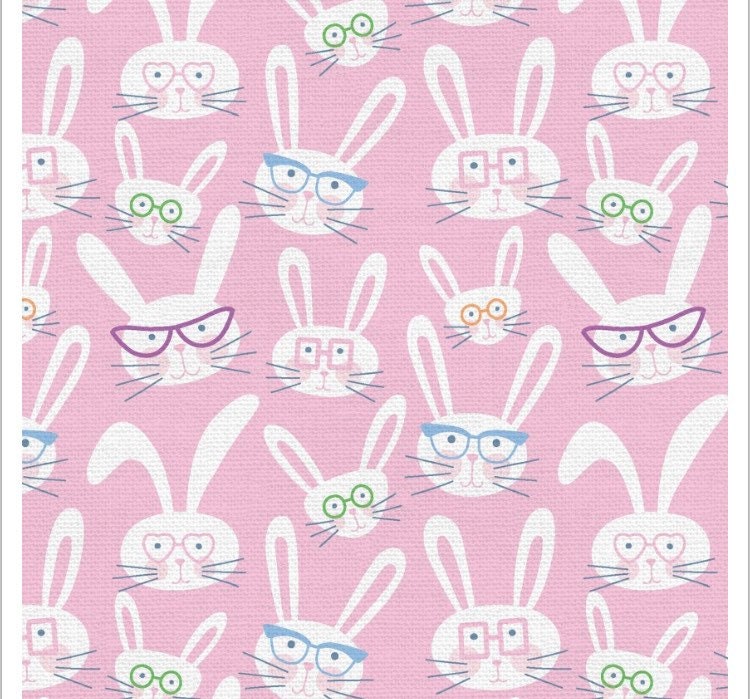 Bunny Trail Bunnies with Glasses Paintbrush Studio Cotton Fabric  100% Cotton Continuous Cuts