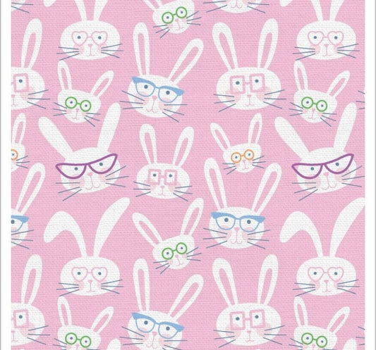 Bunny Trail Bunnies with Glasses Paintbrush Studio Cotton Fabric  100% Cotton Continuous Cuts