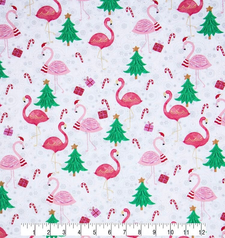 Christmas Flamingos Fabric -  100% Cotton -