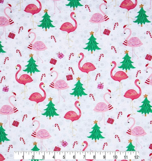 Christmas Flamingos Fabric -  100% Cotton -