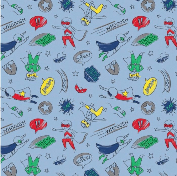 Half Pint Hero’s on blue- 100% Cotton Fabric