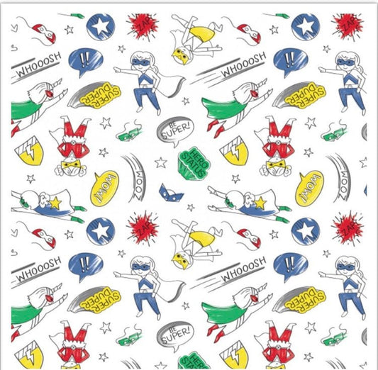 Half Pint Hero’s on white - 100% Cotton Fabric