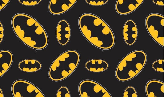 Batman Logos on black Fabric - Fat Quarter - 100% Cotton - Bat Man Licensed
