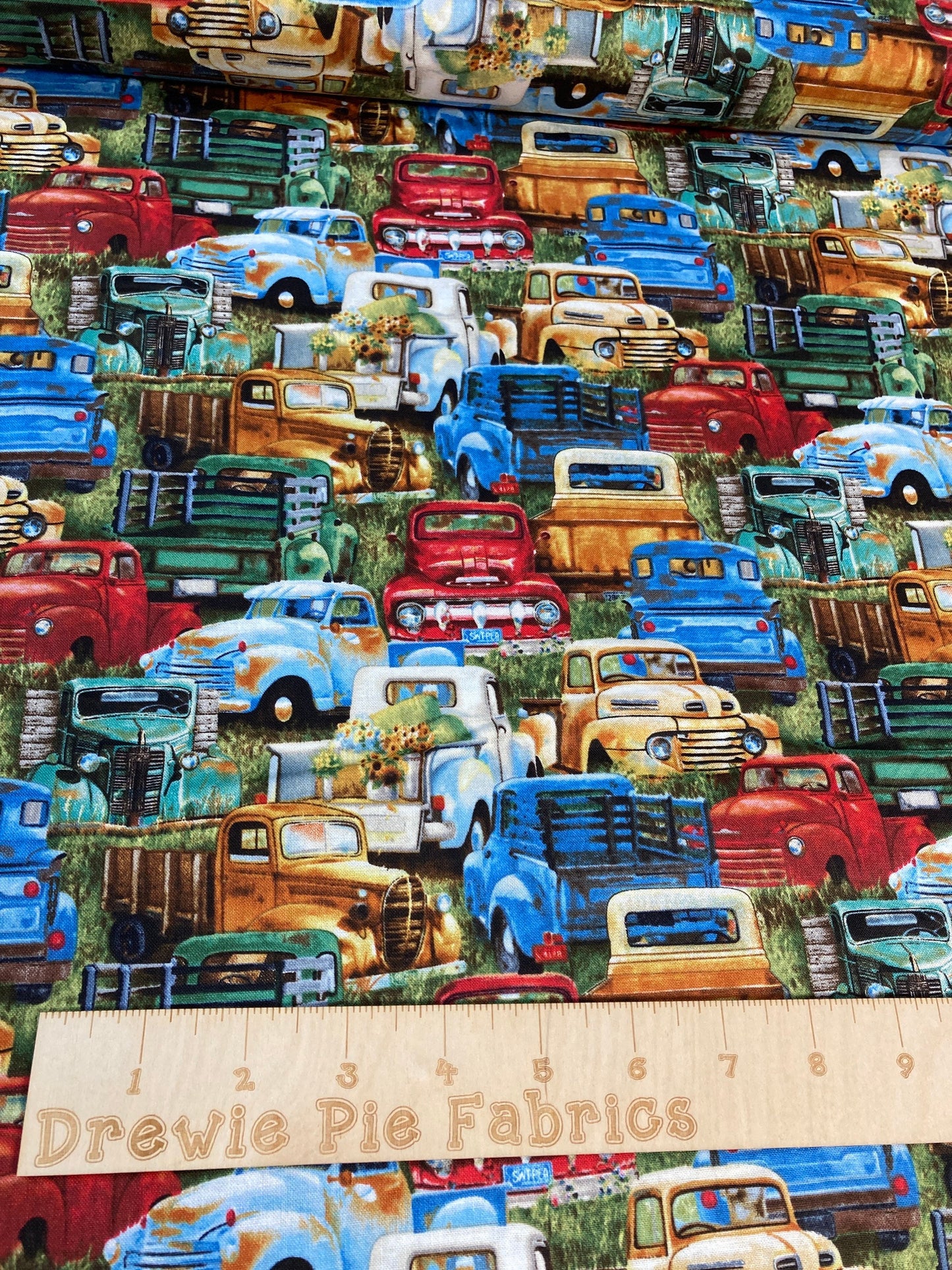 Vintage Trucks cotton fabric- Multi- 100% Cotton -Planes, Trains, Trucks