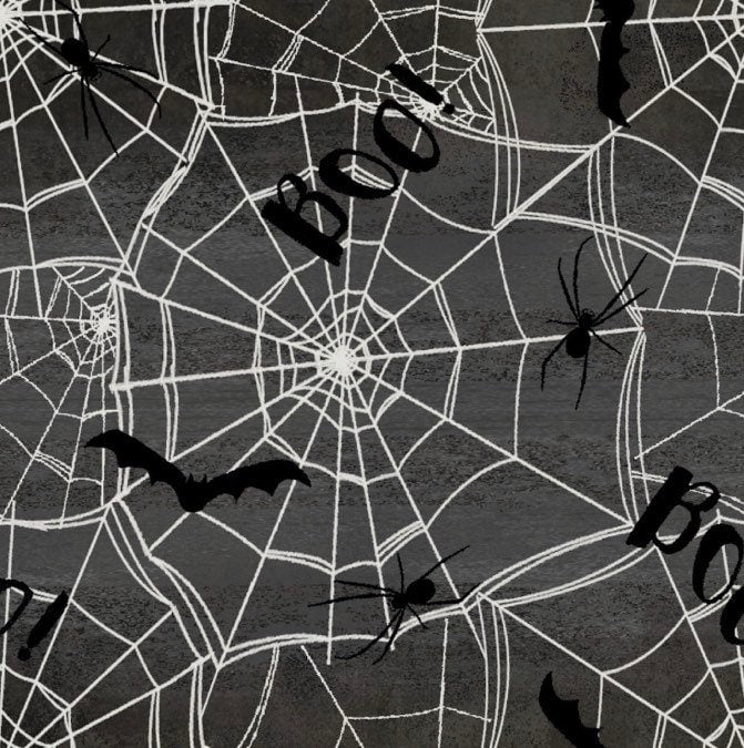 Webs spiders bats Fabric-100% Cotton - 3W-Spooky Night 18112 Charcoal - Webs
