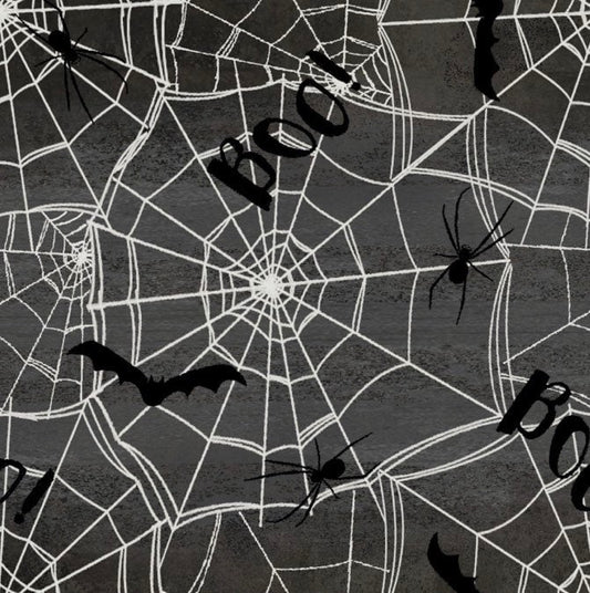 Webs spiders bats Fabric-100% Cotton - 3W-Spooky Night 18112 Charcoal - Webs
