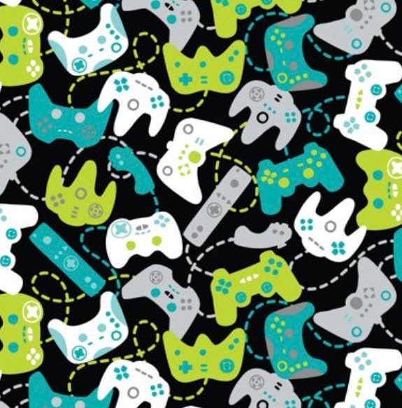 Game on video games fabric- video game controllers-  100% Cotton -