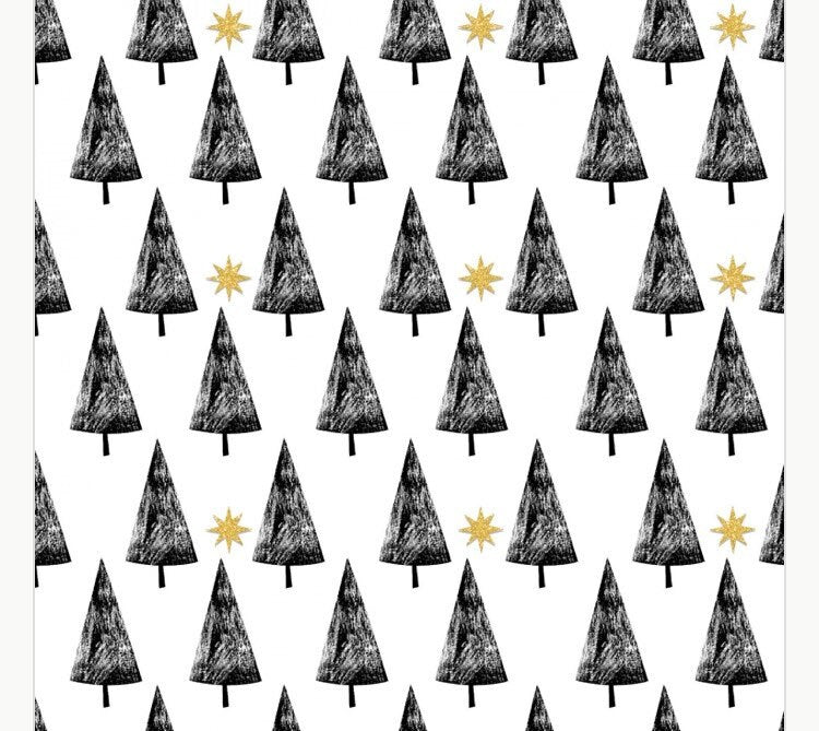 Trees with glitter on white- 100% Cotton 3W-Peace on Earth 18092 White - Trees w/Glitter