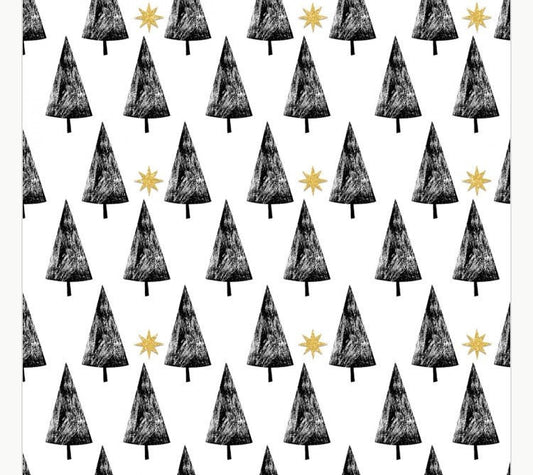 Trees with glitter on white- 100% Cotton 3W-Peace on Earth 18092 White - Trees w/Glitter