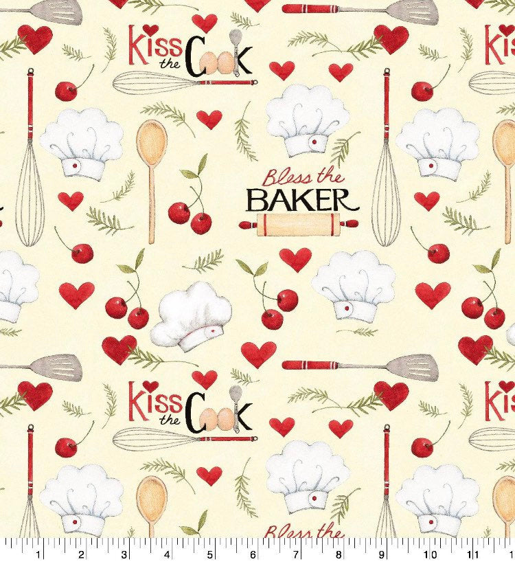 Bless the Baker Kiss the Cook Cotton Fabric- Fat Quarters  - 1 Yard Precuts 100% Cotton