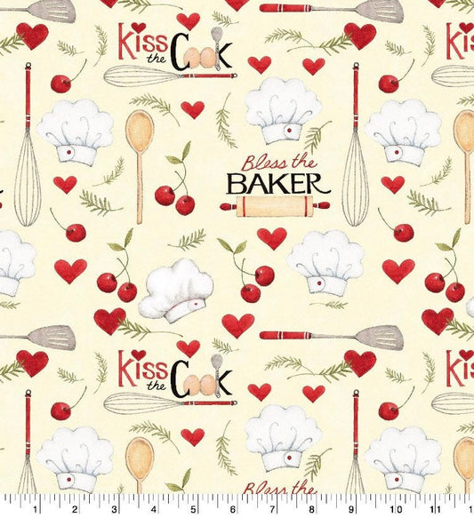 Bless the Baker Kiss the Cook Cotton Fabric- Fat Quarters - 1 Yard Precuts 100% Cotton