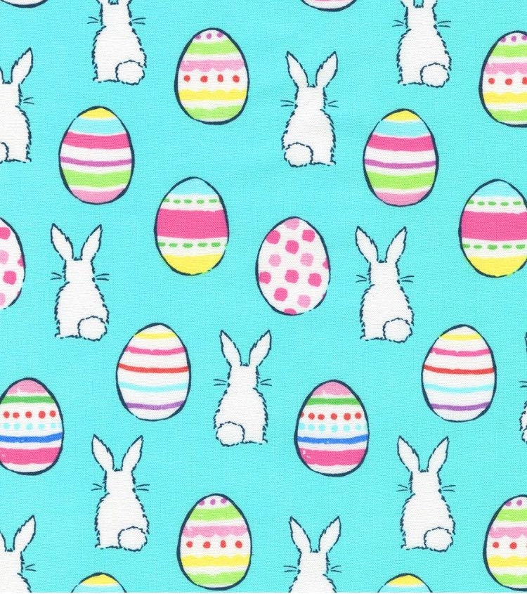 Easter eggs and bunny tails  cotton fabric-  100% Cotton Continuous Cuts
