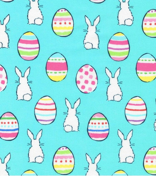 Easter eggs and bunny tails  cotton fabric-  100% Cotton Continuous Cuts