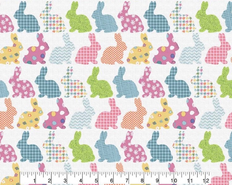Yunu Patterned Bunnies easter fabric -cotton fabric- 100% Cotton Continuous Cuts