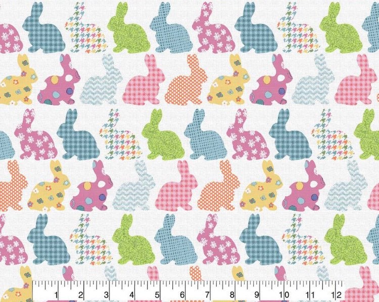 Yunu Patterned Bunnies easter fabric -cotton fabric- 100% Cotton Continuous Cuts