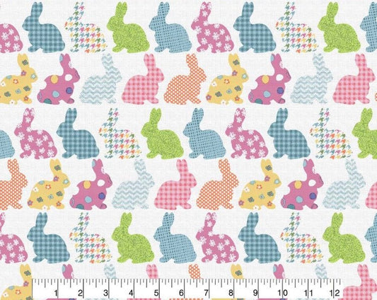Yunu Patterned Bunnies easter fabric -cotton fabric- 100% Cotton Continuous Cuts