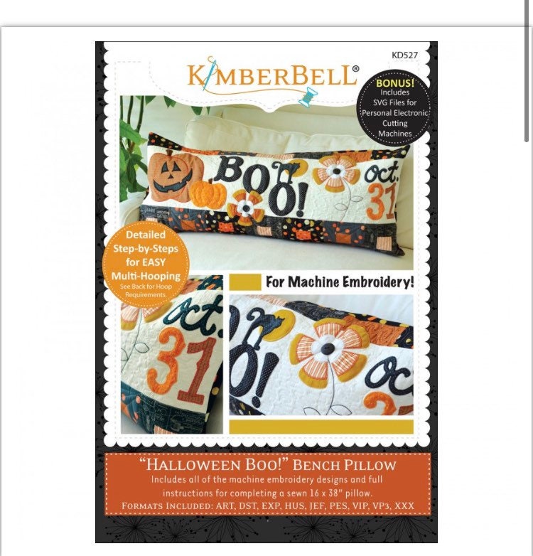 KID527 Halloween Boo! Bench Pillow Designers: Kim Christopherson, KimberBellEmbroidery CD