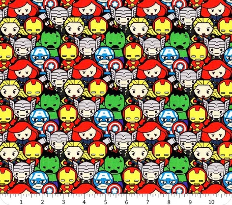 Mini Avengers Assemble Camelot 100% Cotton Fabric- Continuous cuts by the 1/2 yard increment- Avengers - Iron Man - Hulk -Captain America