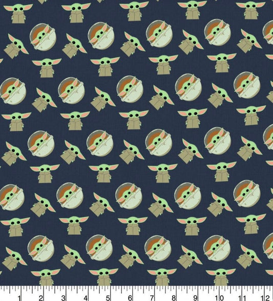 Star Wars The Child Repeat on Navy fabric- 100% Cotton fabric Licensed Fabric