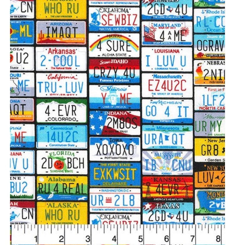 Liscense Plate Traveling themed Cotton fabric -100% Cotton