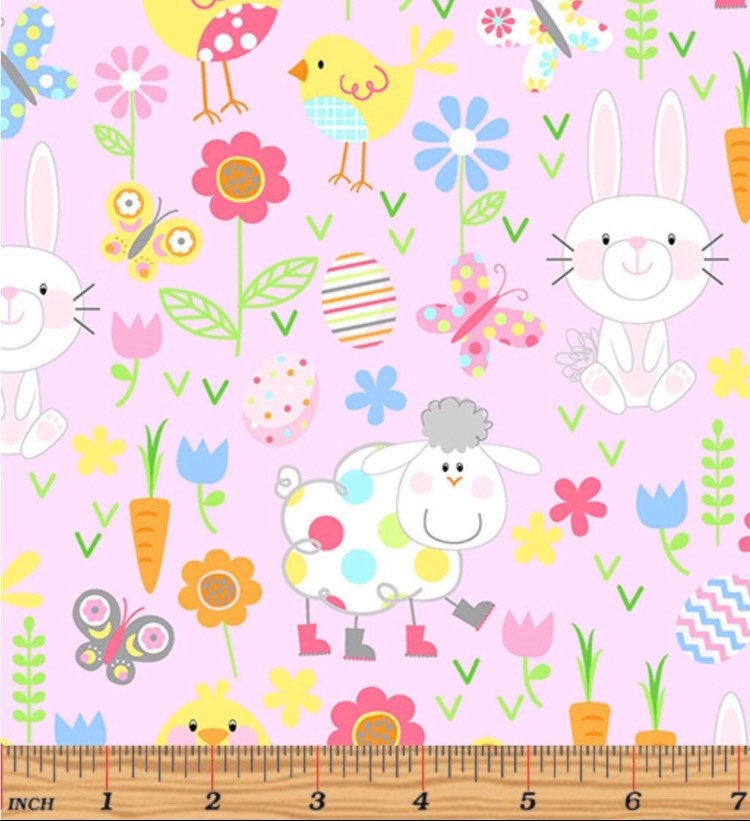 Pink Hippity Hoppity Fabric-  100% Cotton Continuous Cuts