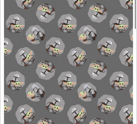 CAM73800265-2 Star Wars Mando Child Toss Grey 100% Cotton- continuous cuts- fast shipping