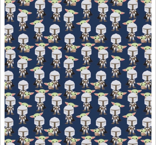 CAM73800248-2 Navy Star Wars Mando Hello Friend Navy fabric- 100% Cotton- continuous cuts- fast shipping Licensed Fabric