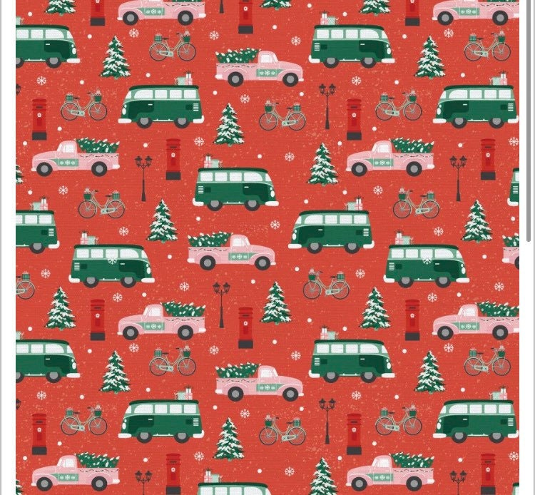 Home for Christmas 100% Cotton Fabric - Designer: Angela Nickeas Cars PSF120-21840