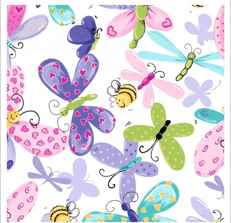 SusyBee Flutter the Butterfly cotton fabric-  continuous cuts- 100% Cotton