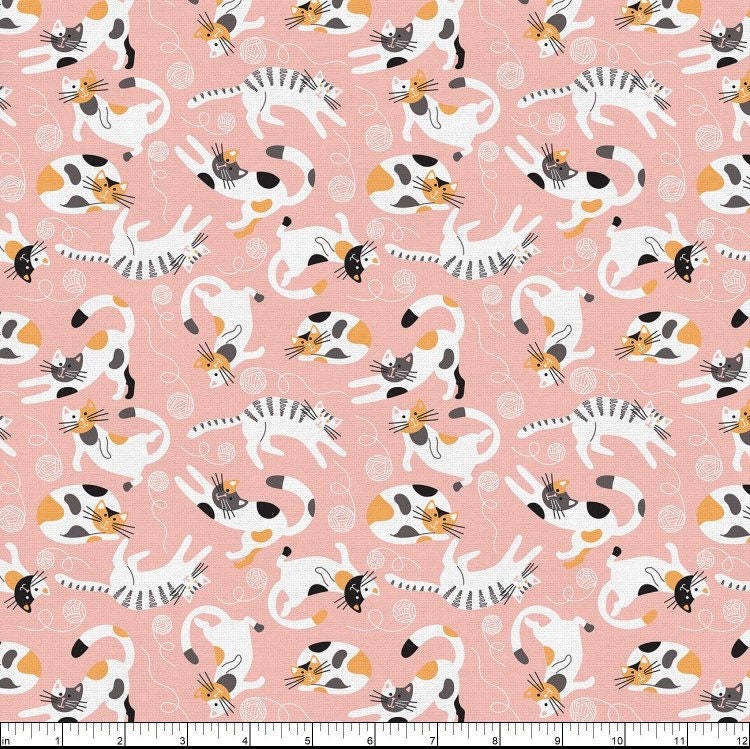 Tails and whiskers Cat pink fabric- by the yard- Fat Quarters - 100% Cotton - Fabric