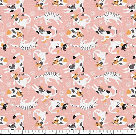Tails and whiskers Cat pink fabric- by the yard- Fat Quarters - 100% Cotton - Fabric