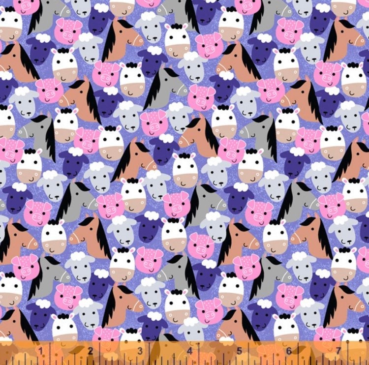 Farm Friends farm faces  Fabric - 100% Cotton -