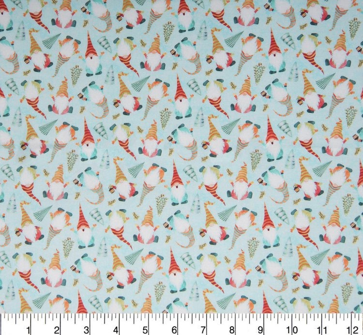 Christmas Mini Gnomes on mint - 100% Cotton -