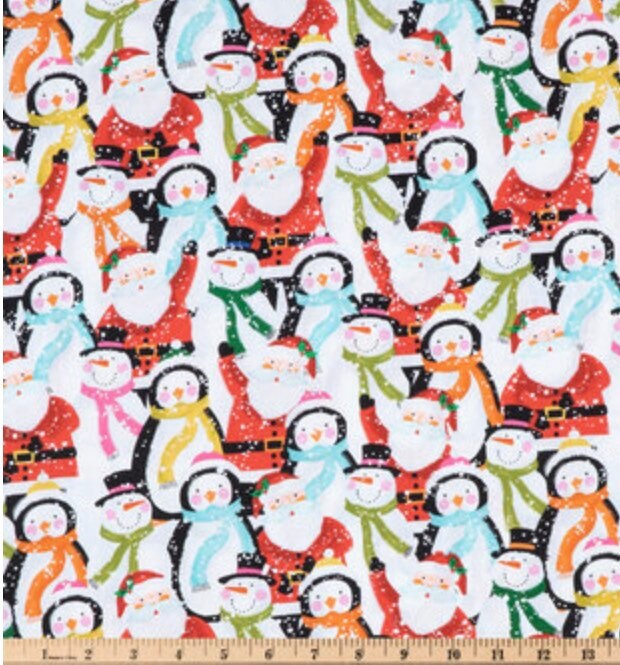 Christmas Snowy Santa & Friends Cotton FabricContinuous cuts- 100% Cotton -