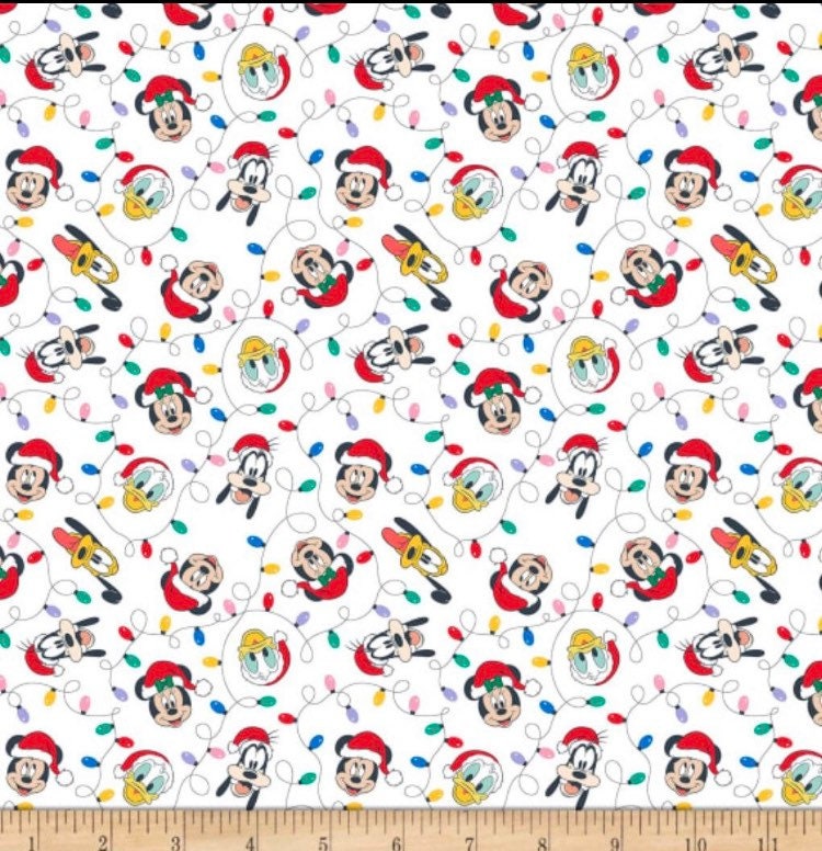 Mickey and Minnie Mouse Christmas character Disney and Friends Lights fabric- 1/4 yard, 1/2 yard, Remnant - Fat Quarter - 100% Cotton -