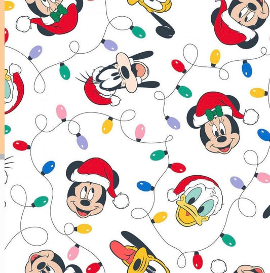 Mickey and Minnie Mouse Christmas character Disney and Friends Lights fabric- 1/4 yard, 1/2 yard, Remnant - Fat Quarter - 100% Cotton -