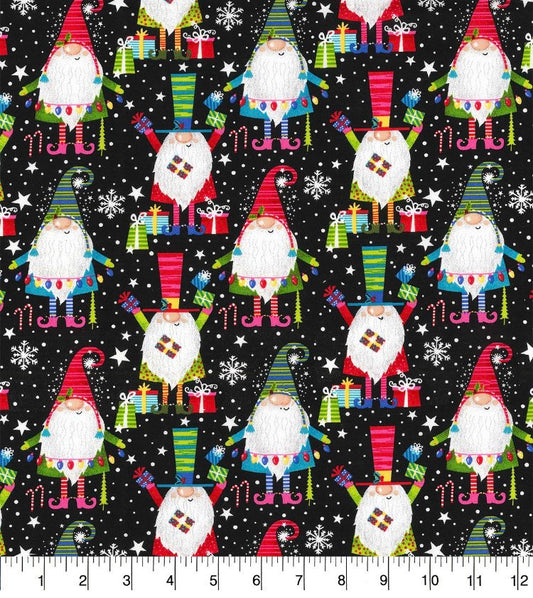 End of Bolt - Christmas Gnomes with Glitter Accent- Multi100% Cotton - Fabric Gnome