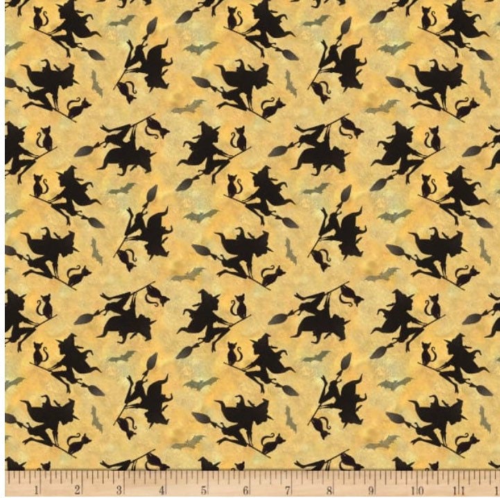 Flying Witches, cats and bats- Fabric- 100% Cotton - Fabric