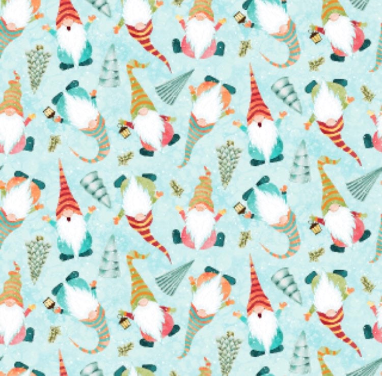 Christmas Mini Gnomes on mint - 100% Cotton -