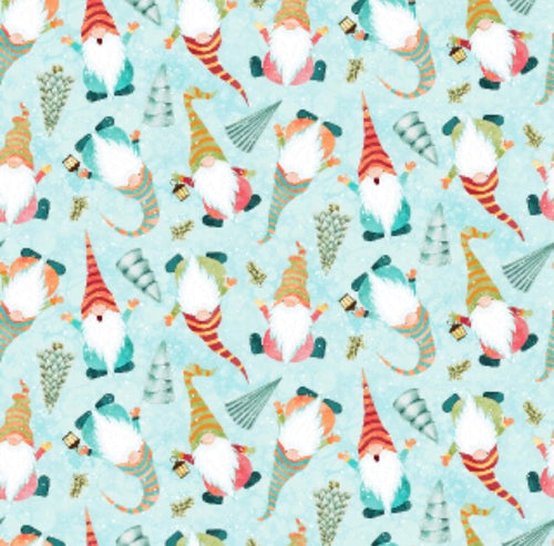 Christmas Mini Gnomes on mint - 100% Cotton -