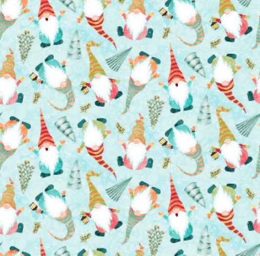 Christmas Mini Gnomes on mint - 100% Cotton -