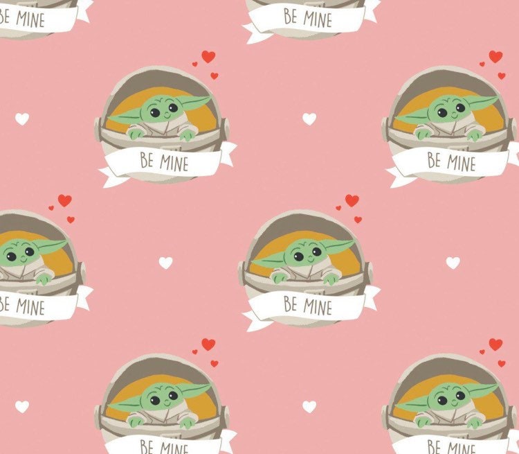 Star Wars Valentines Fabric- 100% cotton- Mandalorian Be Mine on pink Licensed fabric