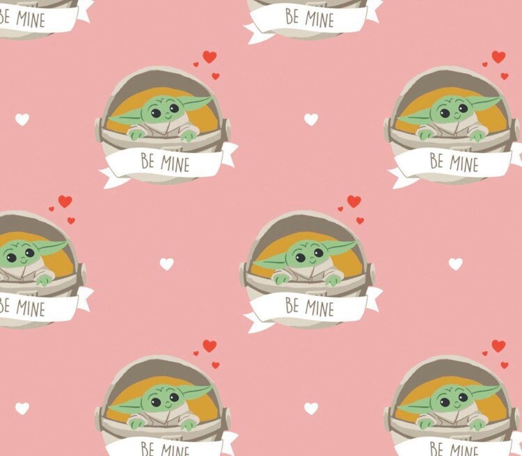 Star Wars Valentines Fabric- 100% cotton- Mandalorian Be Mine on pink Licensed fabric